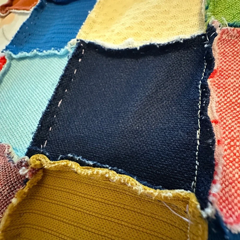 Vintage Unfinished Patchwork Quilt Top 82x80 Multi Color Hand Stitched Square